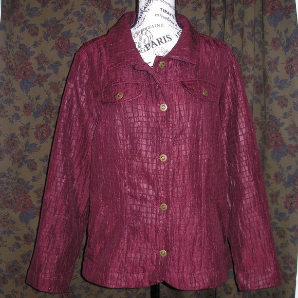 Christopher & Banks Women's XL Jacket Blazer Burgundy Pockets Textured New Tags - Picture 1 of 10